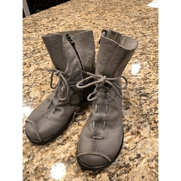 Berhgjjsds Lace Up Zipper Closure Ankle Leather Soft Bootie Gray Size 6 - Picture 5 of 6